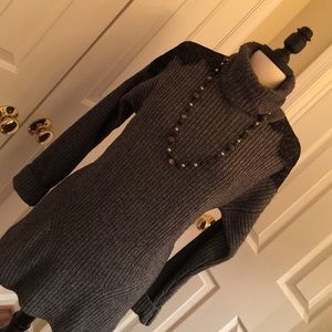 Gray Tunic Sweater with Black Lace Detail